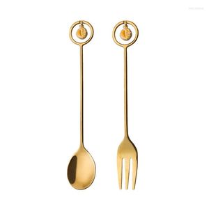 Utensílios de jantar de 6 PCs Fruit Forks/Spoons Coffee Spoon Fork Start Spoon/Fork Durian Shape