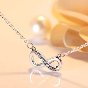 Collana con ciondolo infinito scintillante per gioielli da sposa in vero argento sterling per donne regalo fidanzata Collane di design con diamanti CZ con