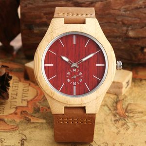 Relógios de pulso Conciso Quartz Analog de madeira Red Dial Red Wood Woen