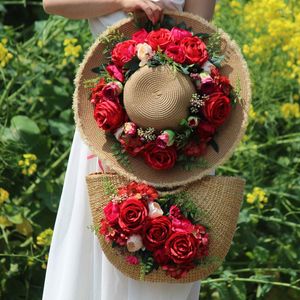 Evening Bags Women's Handbag Weave Rattan Bag Women Straw Large Capacity Artificial Flowers Beach Sun Hat 2023 Design Travel Set