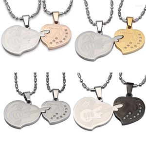 Anhänger-Halsketten, zweifarbig, für Männer und Frauen, für Sie und Ihn, Herz-Gitarre, Liebe, CZ-Halskette mit Wurstkette, 60 cm