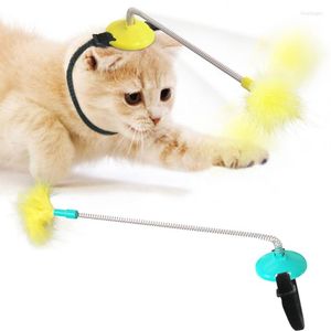 Cat Toys Suction Cup Spring People Rotate Toy Rotating Funny Stick Pet With Feathers And Clock Face Sucker