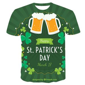 Męskie tshirty irlandzki st Patrick Day Tshirt for Men Odzież Zielona koniczyka Zwierzęc Cat 3D Print T Shirt Fashion Bawełna swoboda Oneck Tshirts 230324