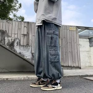 Herr jeans blå hög midja kvinnor amerikansk vintage hip-hop denim byxa knappar design raka sommar mamma breda ben byxor