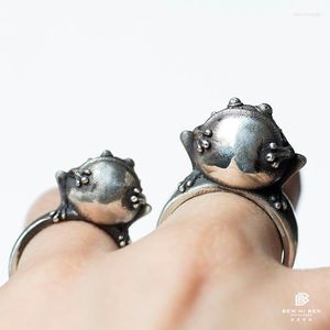 Cluster-Ringe BEM HI BEN Herren Damen Kröten-Frosch-Ring 925 Sterling Silber Original Design Handgefertigt Dark Punk Biker Maßgeschneidert