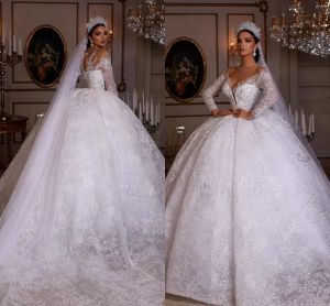 Luksusowa Dubaj Arabska suknia balowa suknie ślubne SZYBKIE SZEROKIE DŁUGO SZANIENIA Koronkowe aplikacje koraliki koraliki ślubne suknie ślubne kryształy szaty niestandardowe wykonane plus rozmiar BC15496