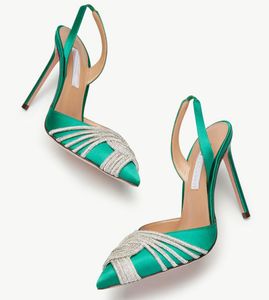 Kända märken Sandaler Gatsby Sling Satin Dress Shoes Love Affair Pump Platform Pumpar Stiletto-Heel Black White Black Women's High Heels EU35-43