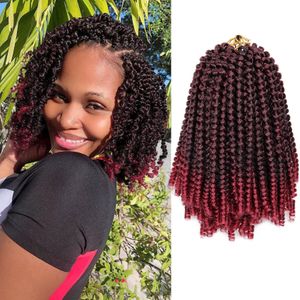 Kanekalon Red Passion Spring Twid Braid Crochet Hair Synthetic Ghana Expression Kort 12 tum Knutlösa flätor