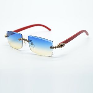 Mavi Buket Elmas Gözlük Çerçeveleri 3524031 Kırmızı ahşap bacaklı ve 57mm kesim lensli güneş gözlüğü
