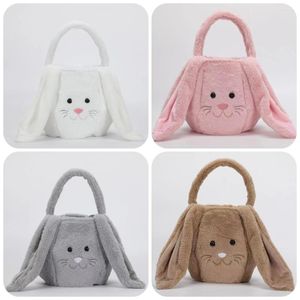 Gift Wrap Cute Easter Basket Long Ear Plush Handbag Egg Candy Baskets Happy Party Decor For Kids Round Bottom Tote Bag