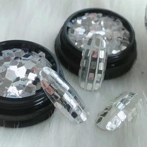 Nail Glitter 10G Silver Art Sequins Holographic Square Hexagon 0.6mm/1mm/3mm AB 3D Paillette Flakes for Decor#