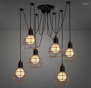 الثريات Golden Case 6 Lights Edison Bulb Pendant Reghlelier Retro Loft Lamp Lighting Tucture for Coffee Bar