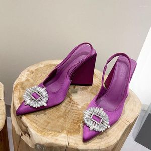 Dress Shoes Rhinestone Women Pumps Sexy Pointy Toe High Heels Crystal Slingbacks Summer Sandals Comfortable Triangle Heeled Prom