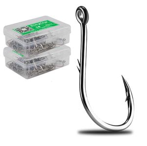 Ganchos de pesca 50pcs/caixa farpado de alto carbono ganchos de pesca marmeira marinho carpa único gancho de círculo conjunto de acessórios de pesca com mosca tackle fishhook p230317