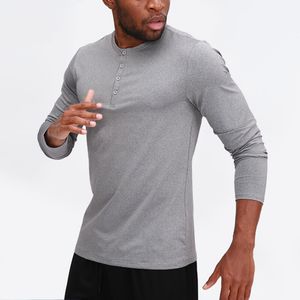 lu Men Yoga Outfit Sports Long Sleeve T-shirt Mens Sport Style Collar button Shirt Training Fitness Clothes Training Elastic Quick Dry Wear