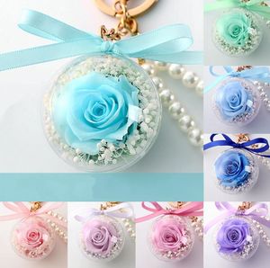Dekorativa blommor kransar Eternal Flower Keychain Clear Acrylic Ball Transparent sfär 5cm Rose Key Ring Valentines Gift Wedding SN4111