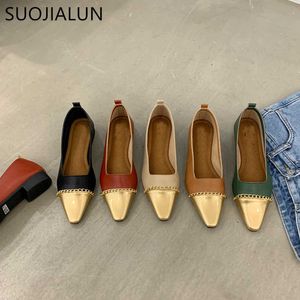 SUOJIALUN 2023 Primavera Nuove Donne Scarpe Basse di Modo Della Miscela di Colore Delle Signore Morbido Casual Balletto Superficiale Slip On Vestito Ballerina 0324