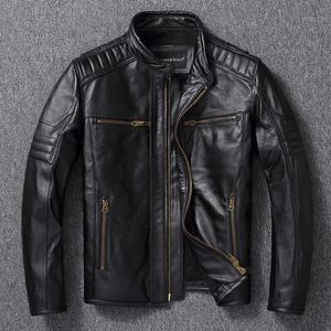 Men's Leather Faux 2023 Camada superior da camada de chicote de choque de couro genuíno colar de colarinho de primavera Vintage Biker asiático 230324