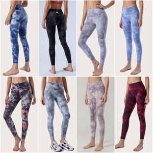 LL-1913 Sportswear Womens Tie-dye Yoga Outfit Running Slim Leggings Pant Exercise Adult High Waist Tights Fitness Wear Girls Elastic Skinny Gym Pant Fast Dry