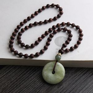 Pendant Necklaces Natural Green Hetian Stone Peace Buckle Pendants Women Men's Amulet Nephrite Jades Jewelry