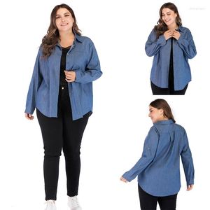 Women's Blouses L5YA Women's Loose Fit Jean Shirt Jackets Stylish Plus Size Button Down Blouse Tops Classic Long Sleeve Denim