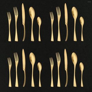 Dinnerware Sets Tableware Set 20Pcs Matte Gold 304 Stainless Steel Kitchen Cutlery Knife Tea Spoon Fork Flatware Service For 4