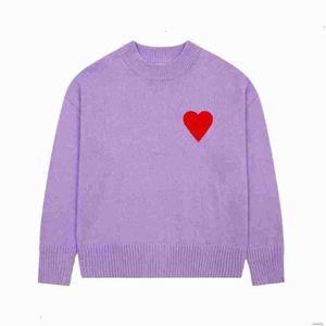 Paris Fashion Mens Designer Amies Knitted Sweater Embroidered Red Heart Solid Color Big Love Round Neck Sweaters for Men and Women 3522
