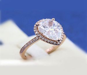 Rose Gold Plated Sparkling Teardrop Halo Ring with Clear Cz Fit Pandora Jewelry Engagement Wedding Lovers Fashion Ring For Women1281512
