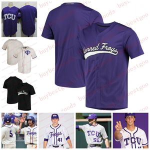 Dikişli TCU Boynuzlu Kurbağalar Beyzbol Forması Özel Nick Lodolo Jersey Charles King Brandon Williamson Jake Eissler Haylen Green Conner Shepherd