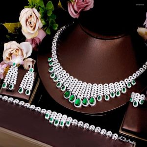 Chains Top Korean Version Water Drop Green Zircon High-end Necklace Bracelet Ring Set Beautiful Wedding Banquet Jewelry Accessories