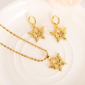 Necklace Earrings Set Gold Color PNG Jewellery Cute Butterfly Pendant Necklaces Papua Guinea Wedding Bridal Party Women Girls Gifts