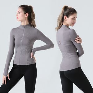 Yoga Women's Long Sleeves Solid Color Nude Sports Shaping Waist Tight Loose Jogging Sportswear Running Jacket Women Slim Fiess Coat wear