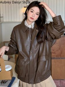 Women's Jackets Punk Loose Leather Women Streetwear Vintage Biker Zipper Fashion Trend Harajuku Casual Faux Coat 230324