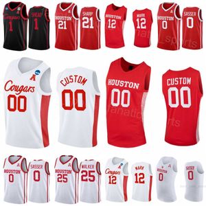 Houston Cougars College 25 Jarace Walker Jerseys Basketball 13 JWan Roberts 12 Tramon Mark 1 Jamal Shead 21 Emanuel Sharp 0 Marcus Sasser Black Red NCAA Men Kids Women