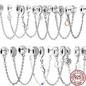 2023 New 925 Sterling Silver Family Forever Safety Chain Charms Bead Fit Original Pandora Armband Halsband DIY Smycken Present