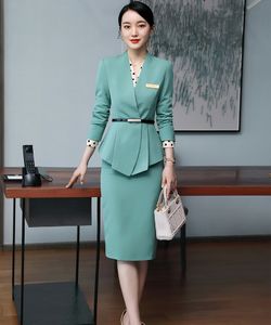 Two Piece Dres Formal 2 Set Green Black Apricot Elegant Ladies Blazer and Skirt Suit High Quality Slim Business Work Wear Clothes 230324