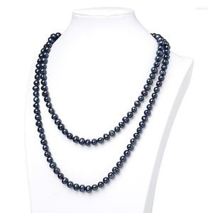 Chains Natural Freshwater Cultured Pearl 8-9mm Black Pearls For Diy 2 Rows Long Necklace 44inch Suitable Noble Character H3