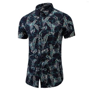 Men's T Shirts Cotton Tee Summer Mens Slim Print Short Sleeve Shirt Fashion Casual Beach Polyester Floral Long Blouse