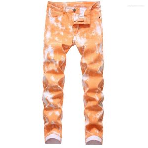 メンズジーンズ2023ファッションブランド服スリムフィットメン夏の秋のカジュアルな花柄の花柄のデニムパンツズボン伸縮性