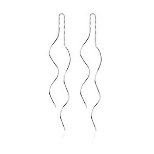 Charm MloveAcc 925 Solid Sterling Silver Fashion Jewelry Spiral Wave Long Ear Wire Dingle örhängen för Elegance Women Girls Lady Jewel Z0323