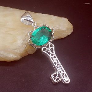 Hängsmycken mode smycken unika äkta 925 silver nyckel design grön topas ädelt halsband gåvor för kvinnor flickor 20233991