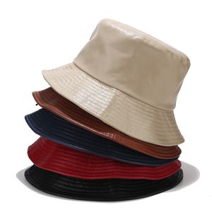 Moda PU Bucket Hat Cor Sólida Couro Simples Chapéu À Prova D 'Água Hip-Hop Rua Pesca Panamá Chapéus Para Mulheres e Homens HCS262