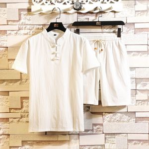 وصول رجال مسارات وصول القطن للرجال وأكمام قصيرة من الكتان tshirtshorts 2pc مجموعة القميص الصلبة بدلات منزلية الذكور m5xl 7006 230324