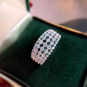 Band Rings 18K White Gold Bague For Women 925 Silver Wedding Ring 1.3carat 5 Row Drill Gold Ring Round Real Natural Diamond Ring AA230323