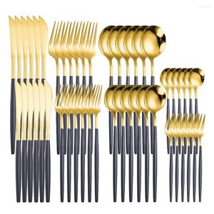 Dinnerware Sets Black Gold Stainless Steel Set 48pcs Golden Cutlery Spoons Forks Knifes Western Kitchen Luxury Tableware Supplies