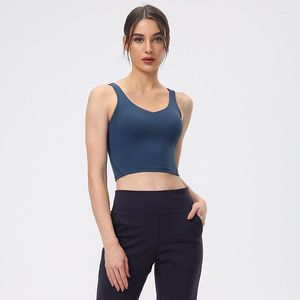 Yoga Outfit With Logo Women Align Solid V Neck Sports Bra U Shape Sexy Running Vest Workout Tank Gym Tops Chest Pad Fitness Active Wear