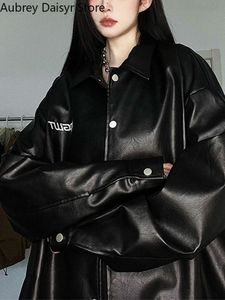 Women's Jackets Punk Oversize Black Leather Women Streetwear Vintage Loose Biker Fashion Trend Casual Faux Coat 230324