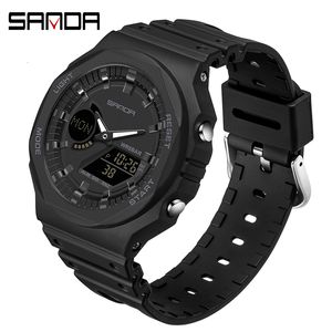 Armbandsur Sanda Top Luxury Men's Quartz Watches Waterproof Men Military Sport Watch Dual Display Lysande armbandsur Orologio Uomo 230324