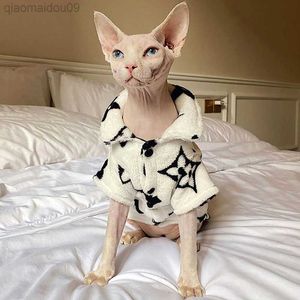 Cat Costumes Designer Fall Winter Pyjamas för hårlösa kattkläder Sphinx Devon Kortfotade kattkläder varma sammetkläder för Sphynx Cat AA230324