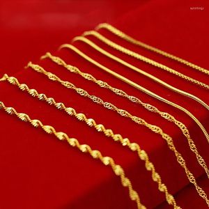 Chains NUMBOWAN 2023 24K Gold Necklace 45CM Box Chain/Water Ripple/Single Water Ripple With Chain For Woman Jewelry Gift